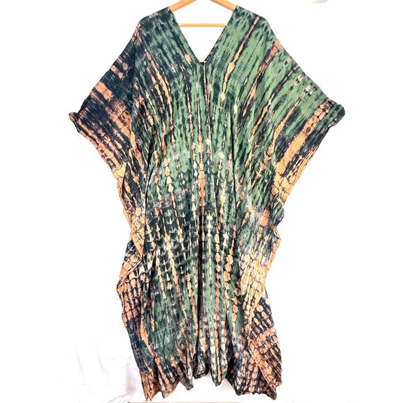 STYLE PARK 1 Boho Hippie Flowy Rustic Tie Dye Maxi Kaftan Dress Womens One Size - Picture 1 of 7